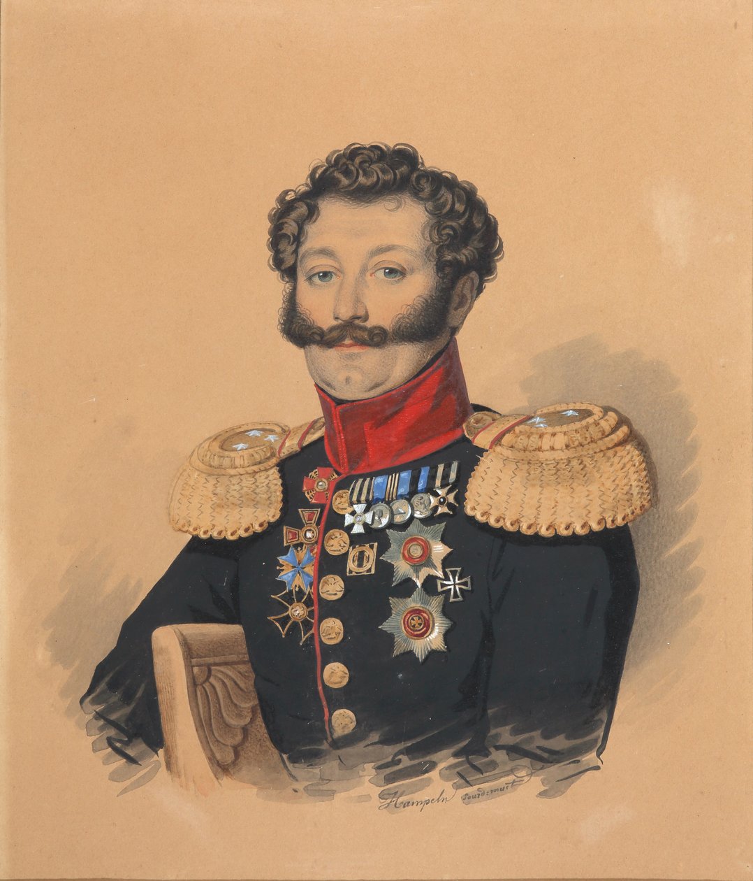 Porträtt av prins Stepan Alexandrovich Khilkov 1785-1854, efter 1832. av Carl von Hampeln