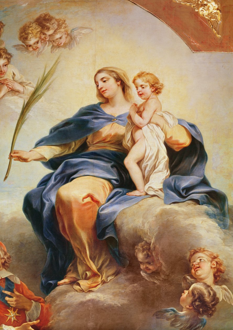 Ludvig XIII (1601-43) tillägnade kyrkan Notre-Dame-des-Victoires till Jungfrun 1629, detalj av Jungfru Maria, 1748-53 av Carle van Loo