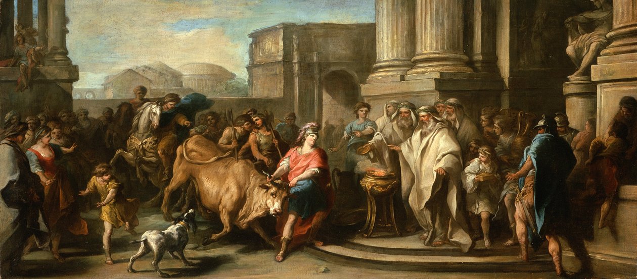 Theseus tämjer tjuren i Marathon, ca 1730 av Carle van Loo