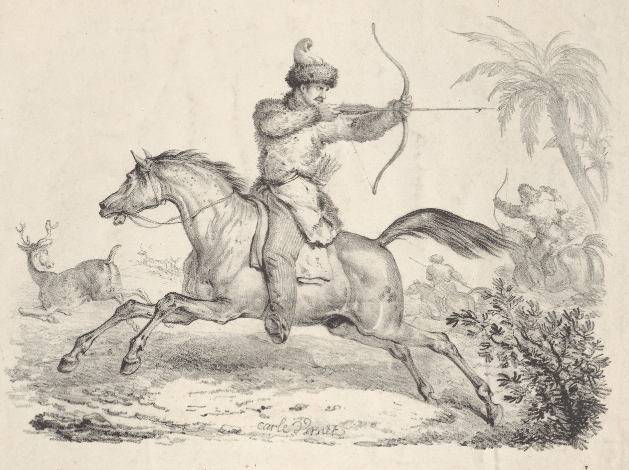 Kosacker på hästjakt på rådjur, 1821-36. av Carle Vernet