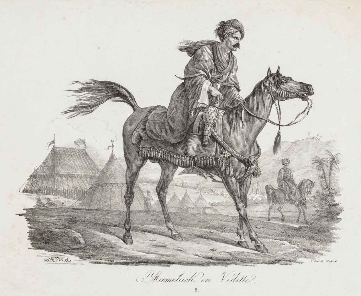 Stor svit med hästar: Mounted Mamelucke, ca. 1818. av Carle Vernet