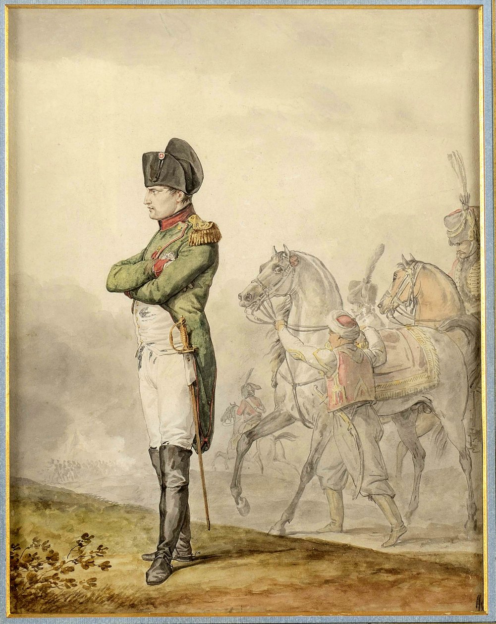 Napoleon a Austerlitz (1805) - Napoleon i Austerlitz, av Vernet, Carle (1758-1836). Akvarell på papper. Privat samling av Carle Vernet