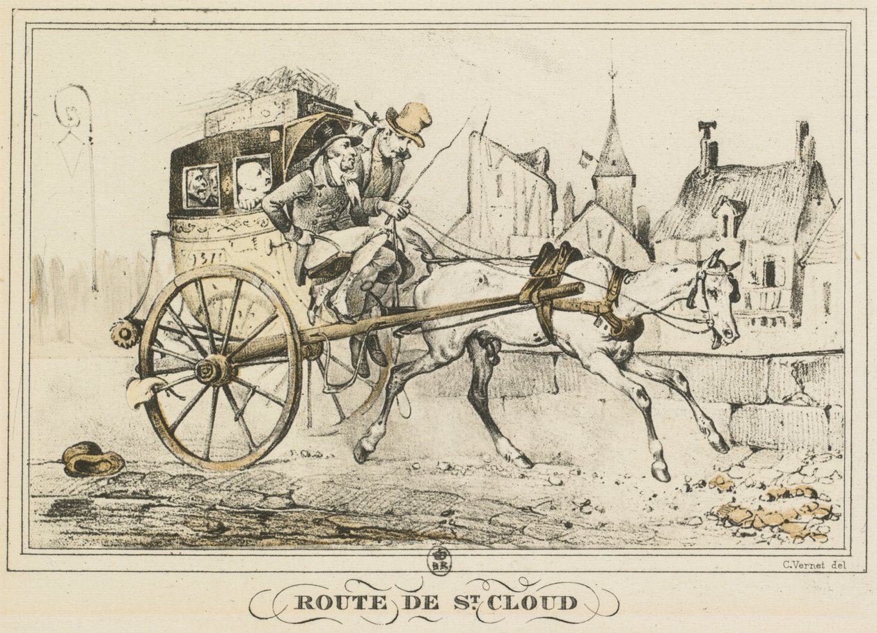 Scener av dagligt liv, vägar och stigar: Road to Saint-Cloud..., 1816. av Carle Vernet
