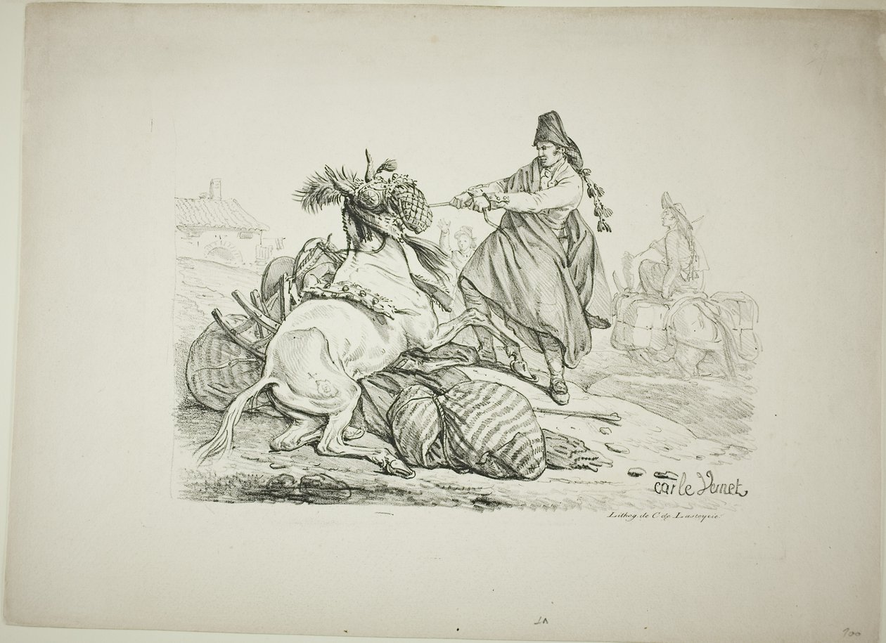 Spanska Muleteer höjer sin Mule av Carle Vernet