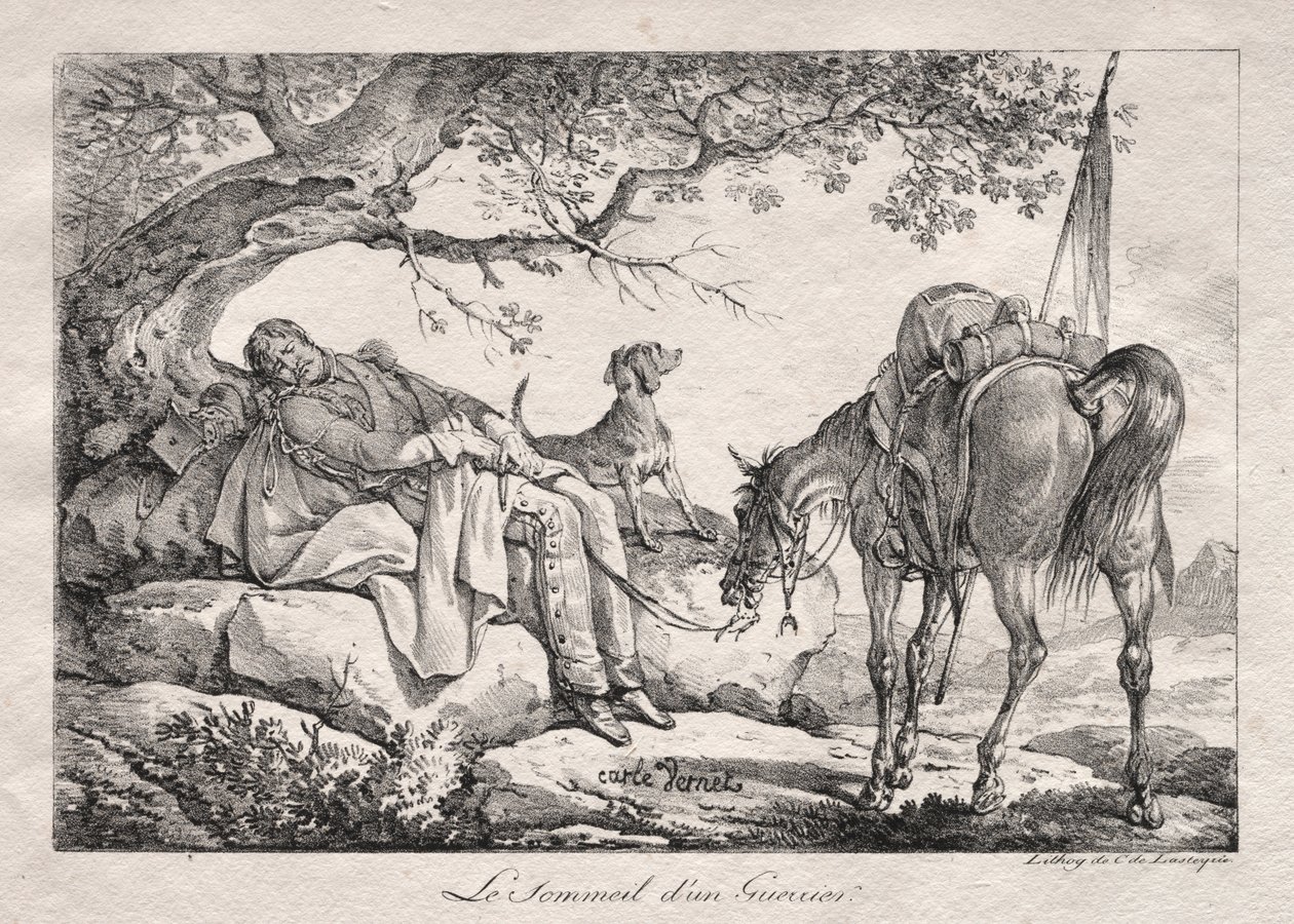 Den sovande soldaten. av Carle Vernet