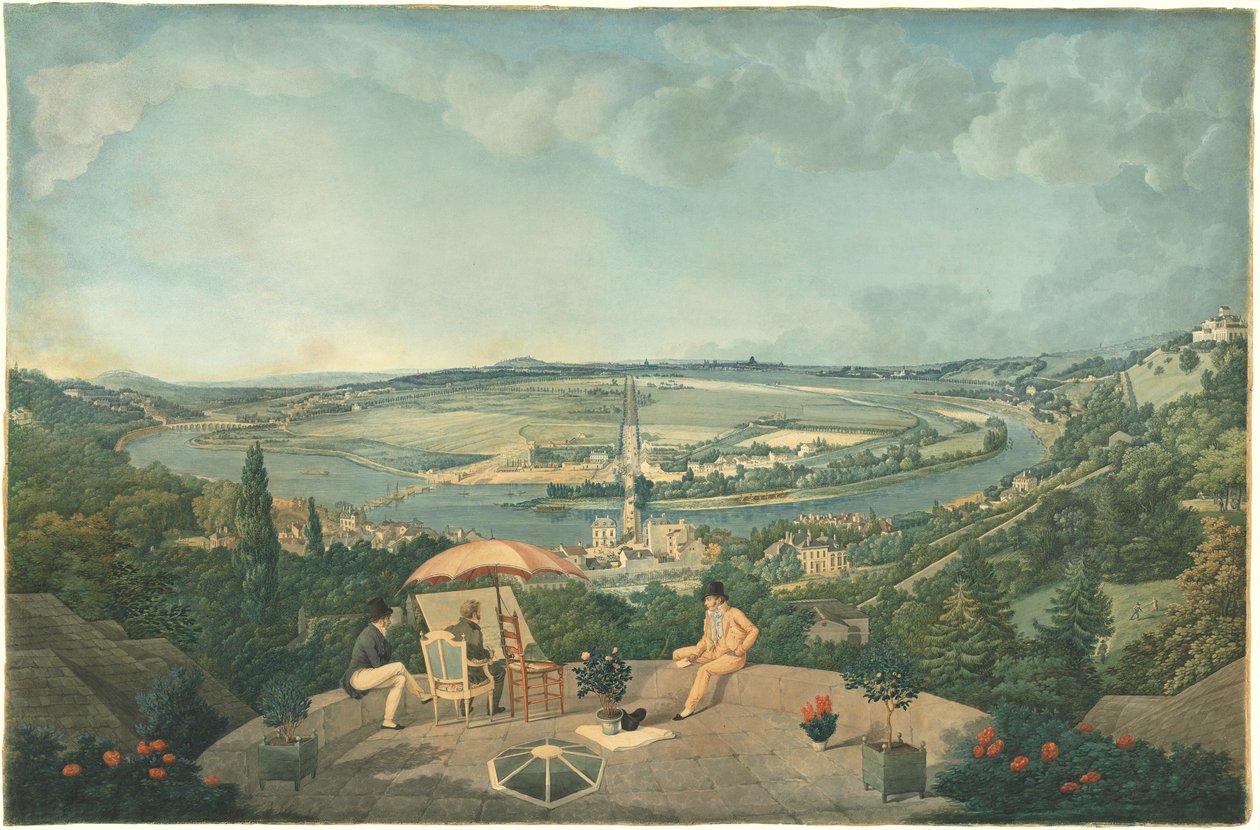 Utsikt över Paris från terrassen på Pavillon de Brimborion av Carle Vernet