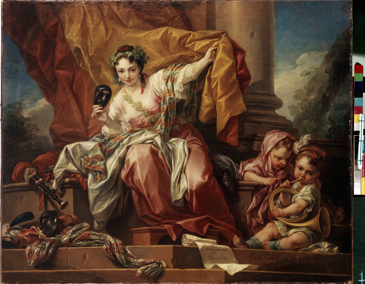 Allegori över komedi. Målning av Carle Van Loo (1705-1765). Olja på duk av Carle van Loo