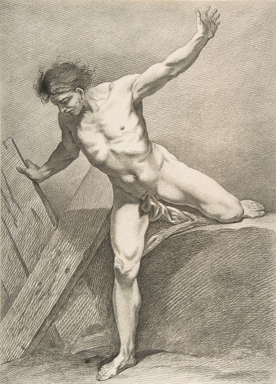 An Académie: Striding Man Leaning on a Plank, 1742-43. av Carle van Loo