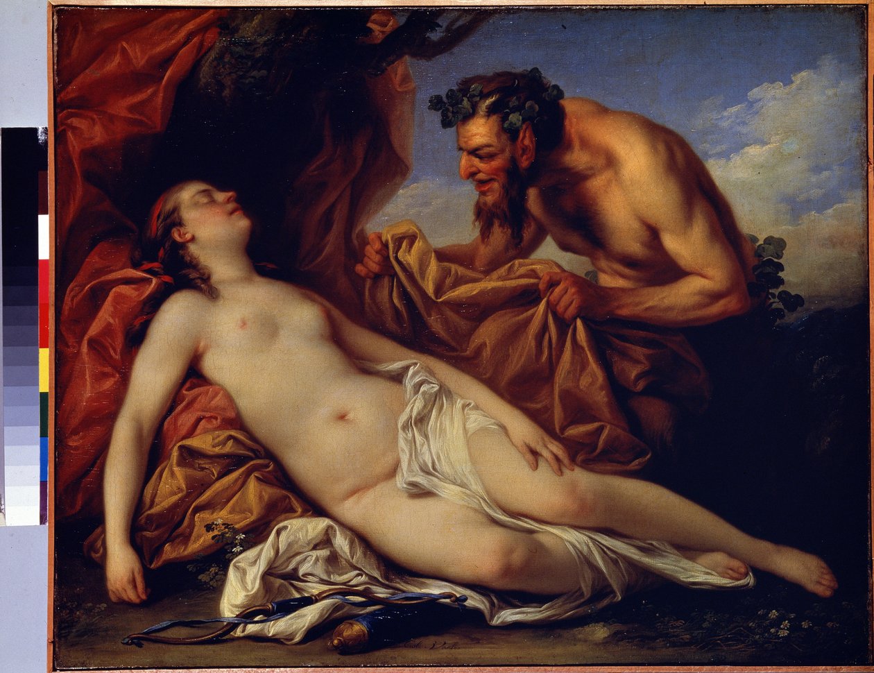 Jupiter och Antiope (Jupiter och Antiope). Målning av Carle Van Loo (1705-1765). Olja på duk, 50 x 72 cm, ca 1753. Fransk skola, rokokokonst. Eremitagemuseet, Sankt Petersburg. av Carle van Loo