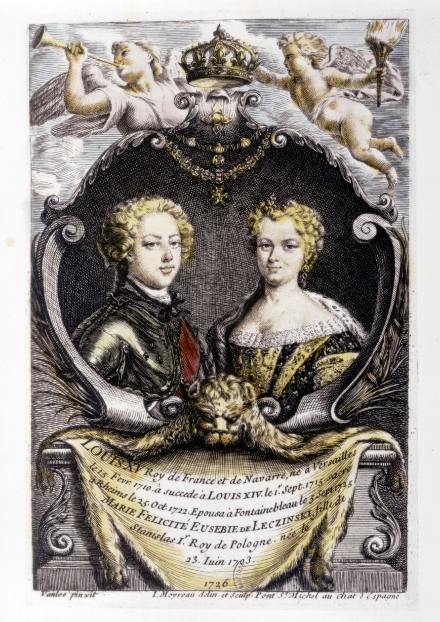 LOUIS XV och LECSINSKA Marie: Louis XV (15 år gammal) och Marie Lecsinska (22 år gammal)... av Carle van Loo