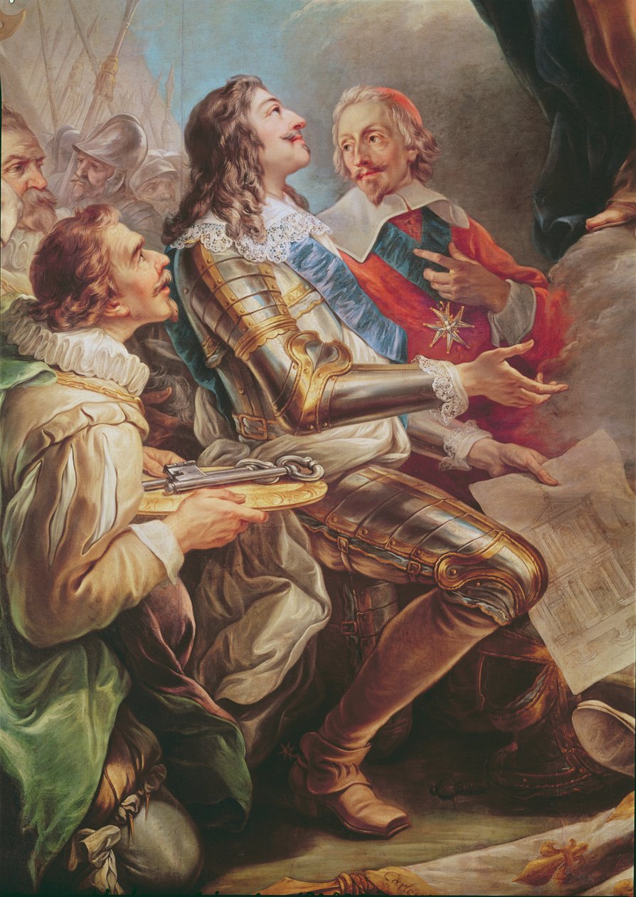 Ludvig XIII (1601-43) som tillägnar kyrkan Notre-Dame-des-Victoires åt jungfrun 1629, detalj av Ludvig XIII och kardinal Richelieu (1581-1642) 1748-53 av Carle van Loo