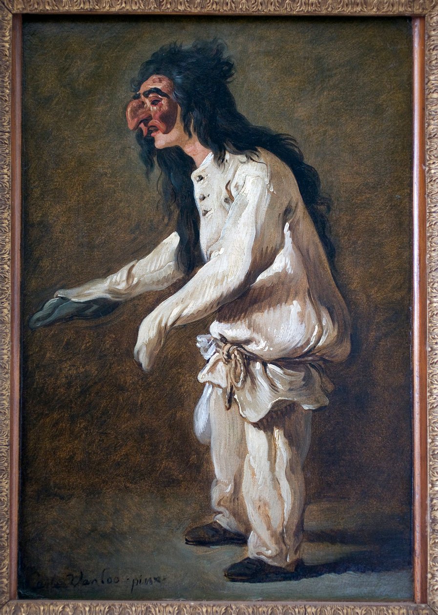 Polichinella (Pulcinella). Målning av Carle Van Loo (1705-1765), Olja på duk av Carle van Loo
