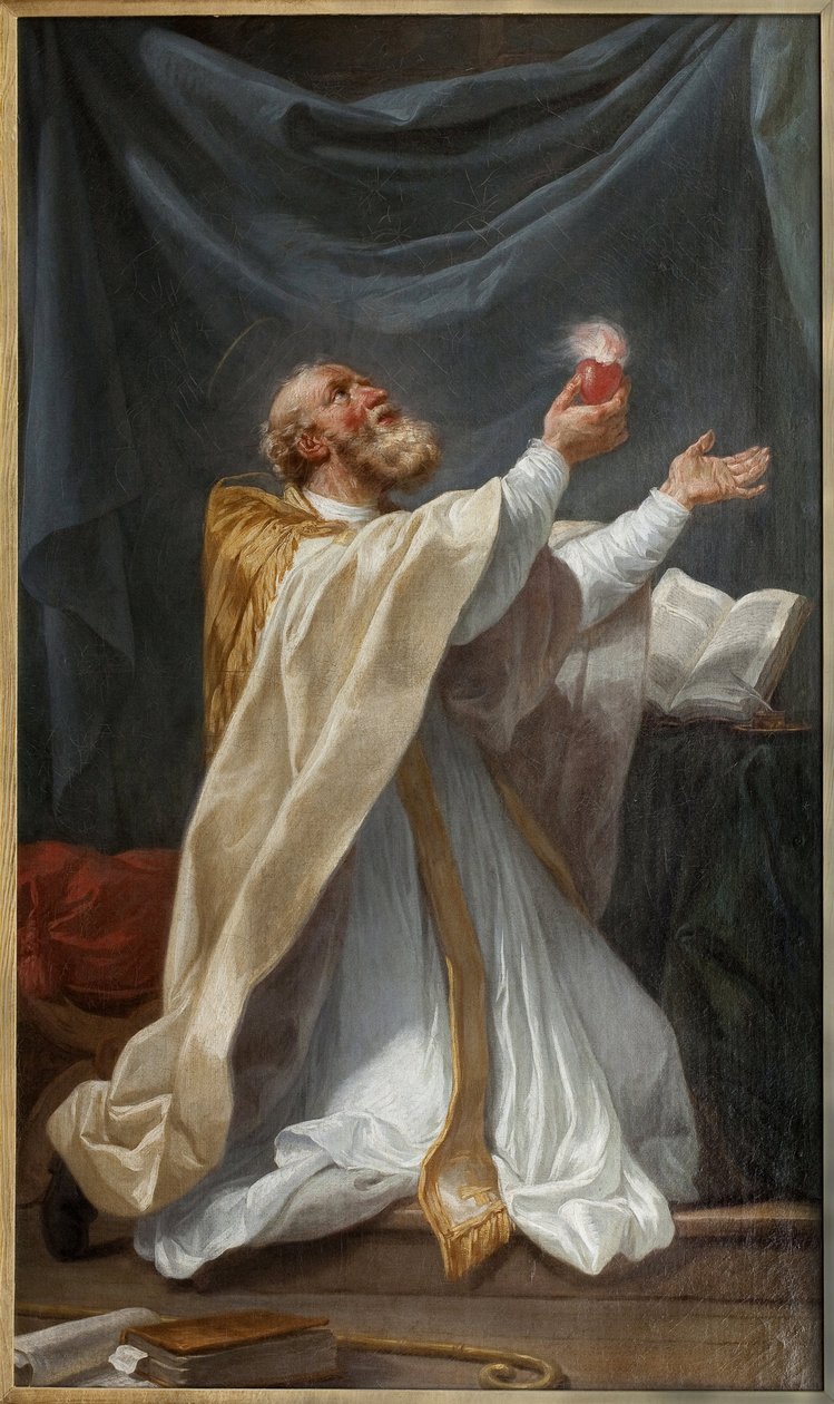 Saint Augustine i extas med sitt hjärta tänds. Målning av Charles Andre Van Loo, dit Carle Vanloo (1705-1765), olja på duk, cirka 1750, fransk konst. Museum of Fine Arts i Angers. av Carle van Loo