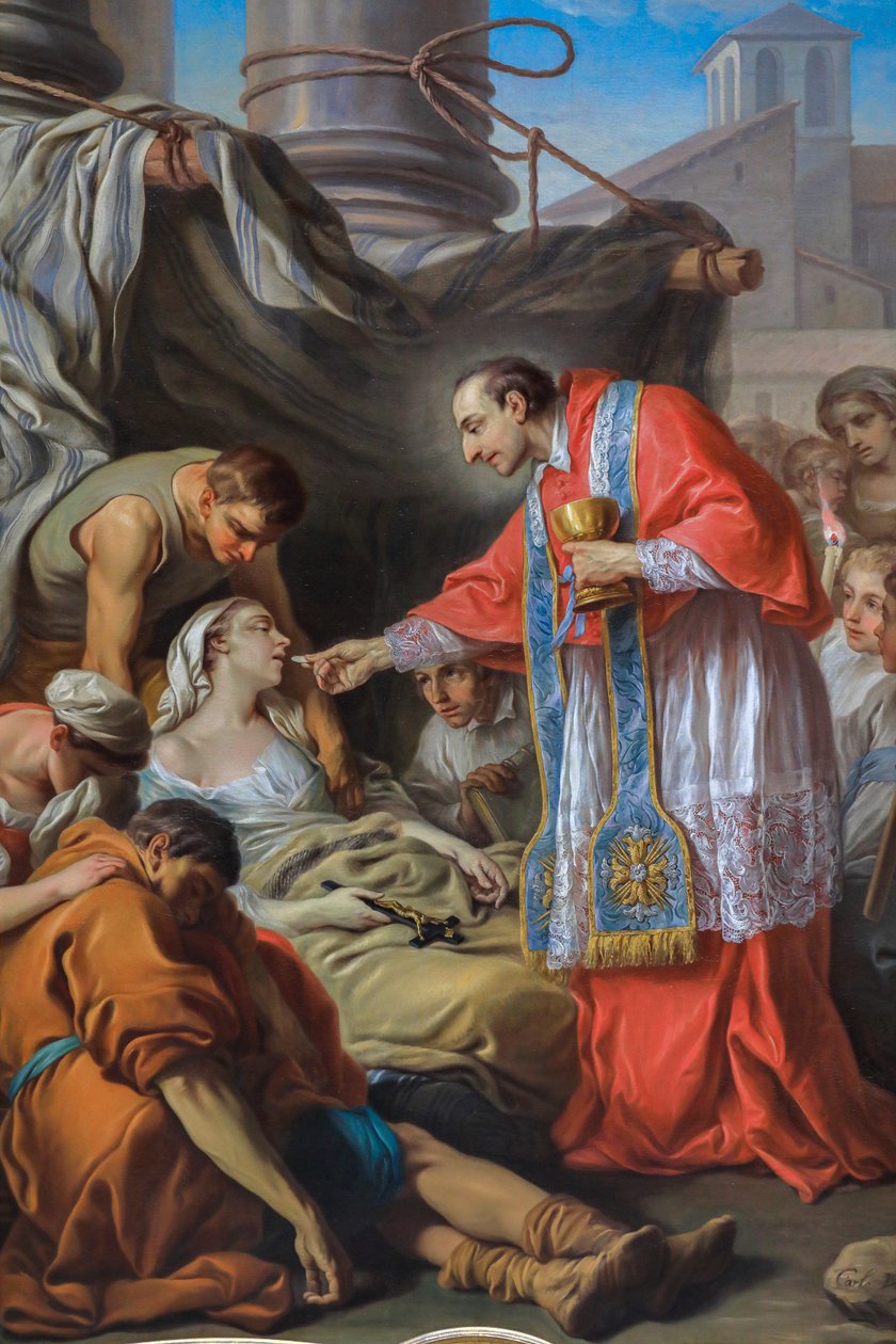 Sankt Karl Borromeo ger nattvard till de pestsmittade av Carle van Loo