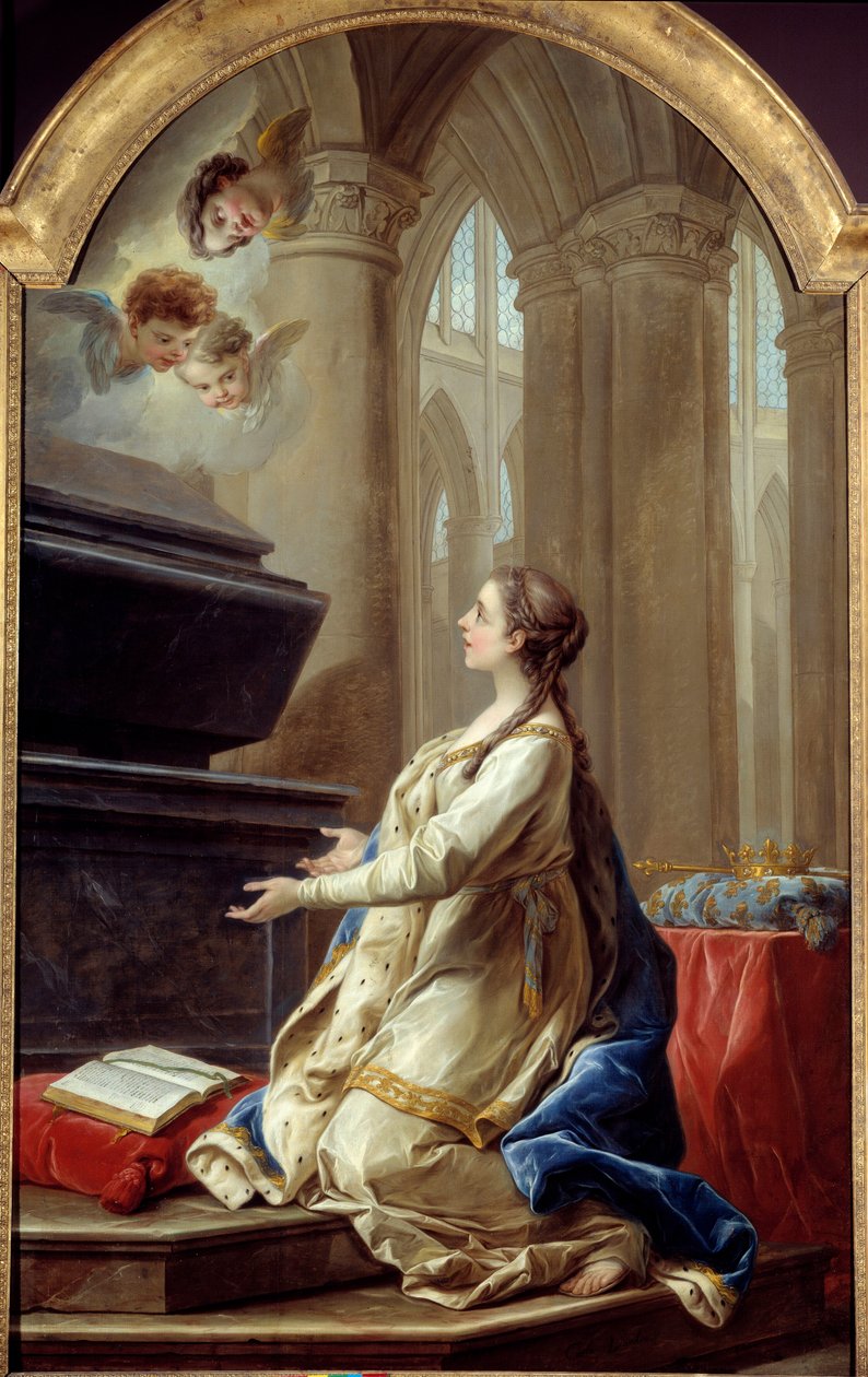 Saint Clothilde i bön Målning av Carle Van Loo (1705-1765) 1700-talets Brest, Museum of Fine Arts. av Carle van Loo