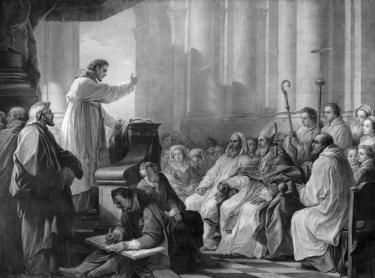 Augustinus predikar inför Valere, biskop av Hippo av Carle van Loo