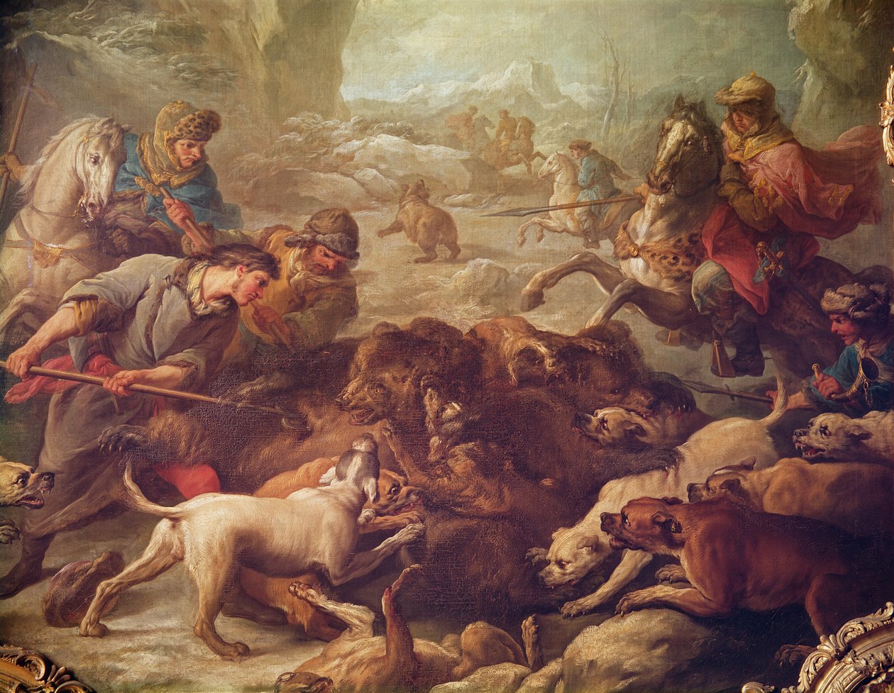 Björnjakten (olja på duk) av Carle van Loo