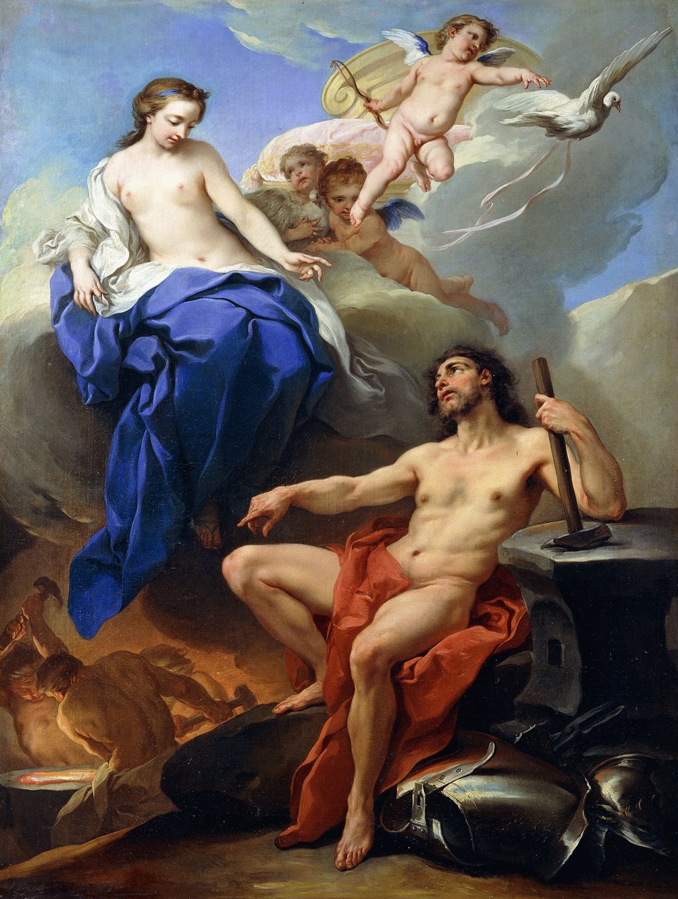 Venus ber Vulcan att göra vapen åt Aeneas, av Carle van Loo