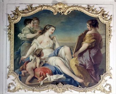 Venus på hennes toalett (olja på panel) av Carle van Loo