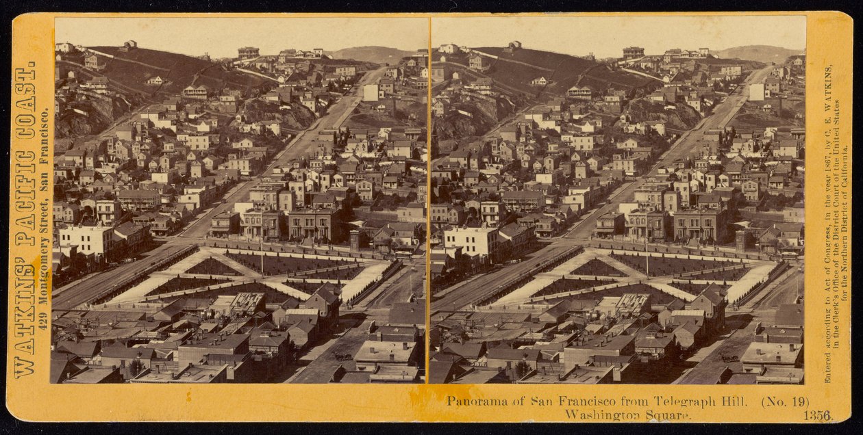 Panorama över San Francisco från Telegraph Hill, Washington Square av Carleton E. Watkins