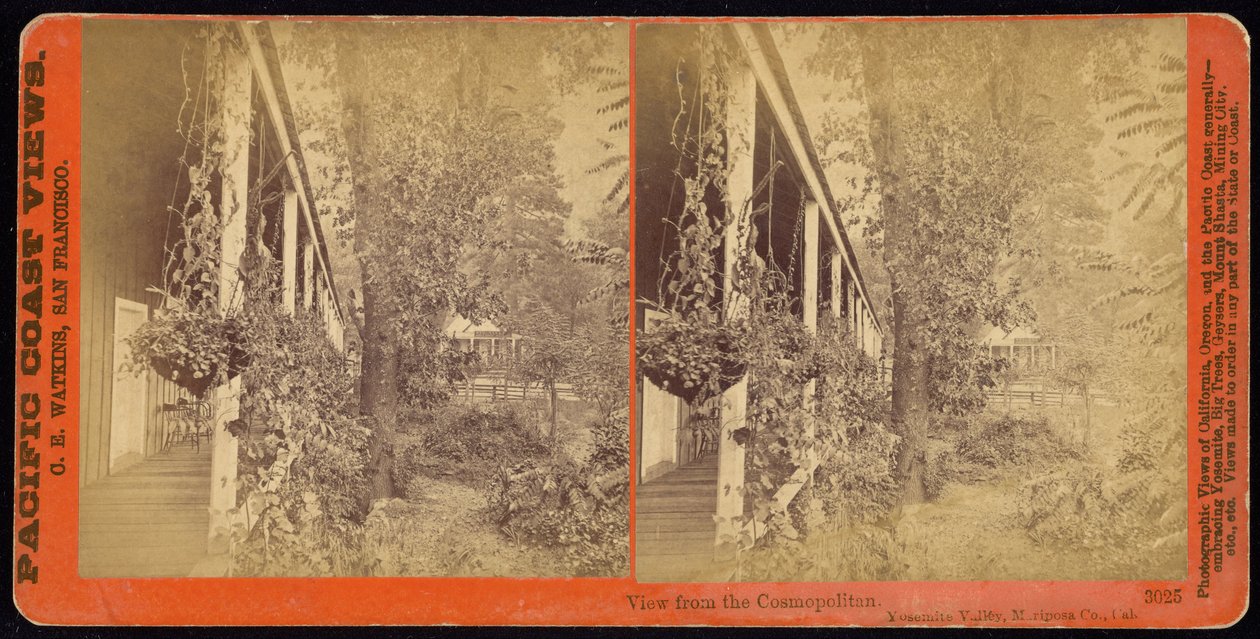 Utsikt från Cosmopolitan. Yosemite Valley, Mariposa County. Ca. av Carleton E. Watkins