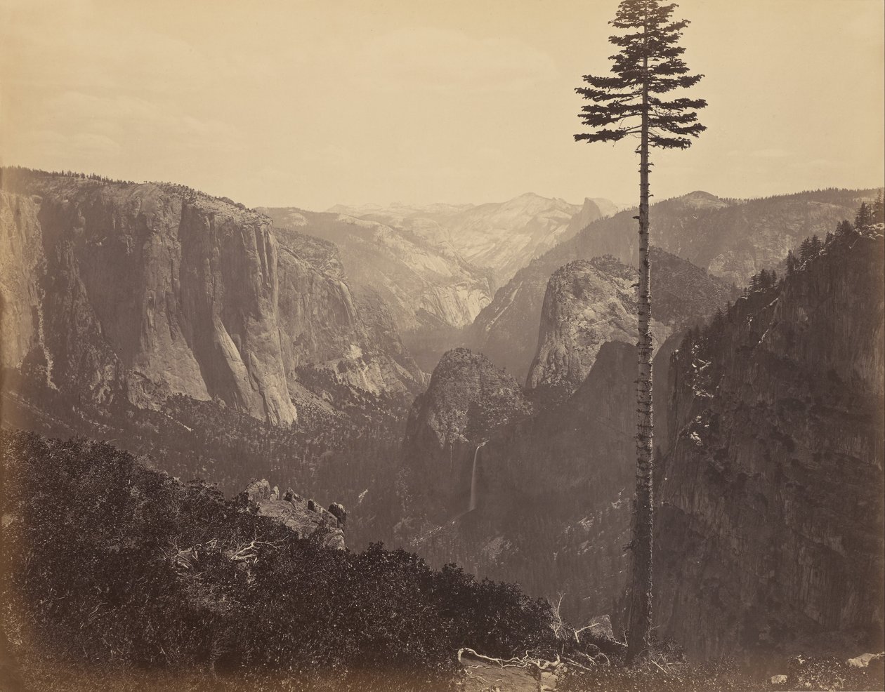 Yosemite Valley från bästa allmänna vy av Carleton E. Watkins