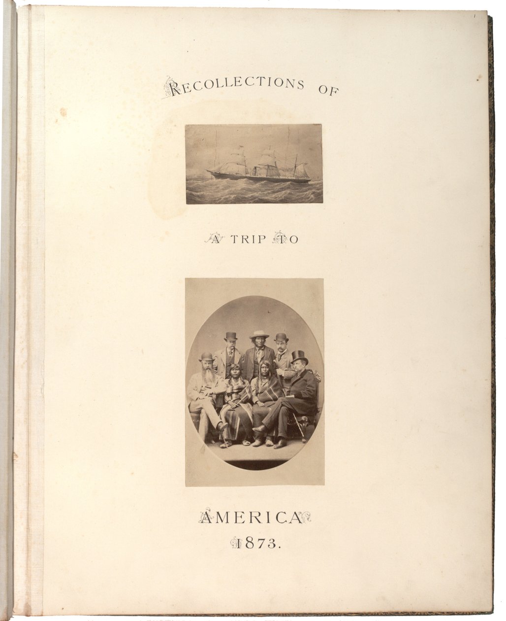 Två fotografier: Fotografi av en målning av ett ångfartyg, 1873 (sepiafoto) av Carleton E. Watkins