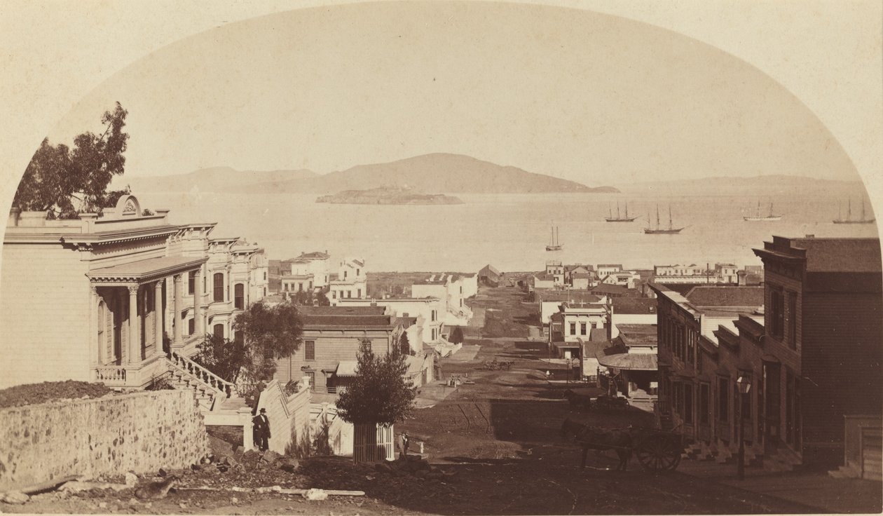 Alcatraz Island och San Francisco Bay, tittar norrut av Carleton E. Watkins