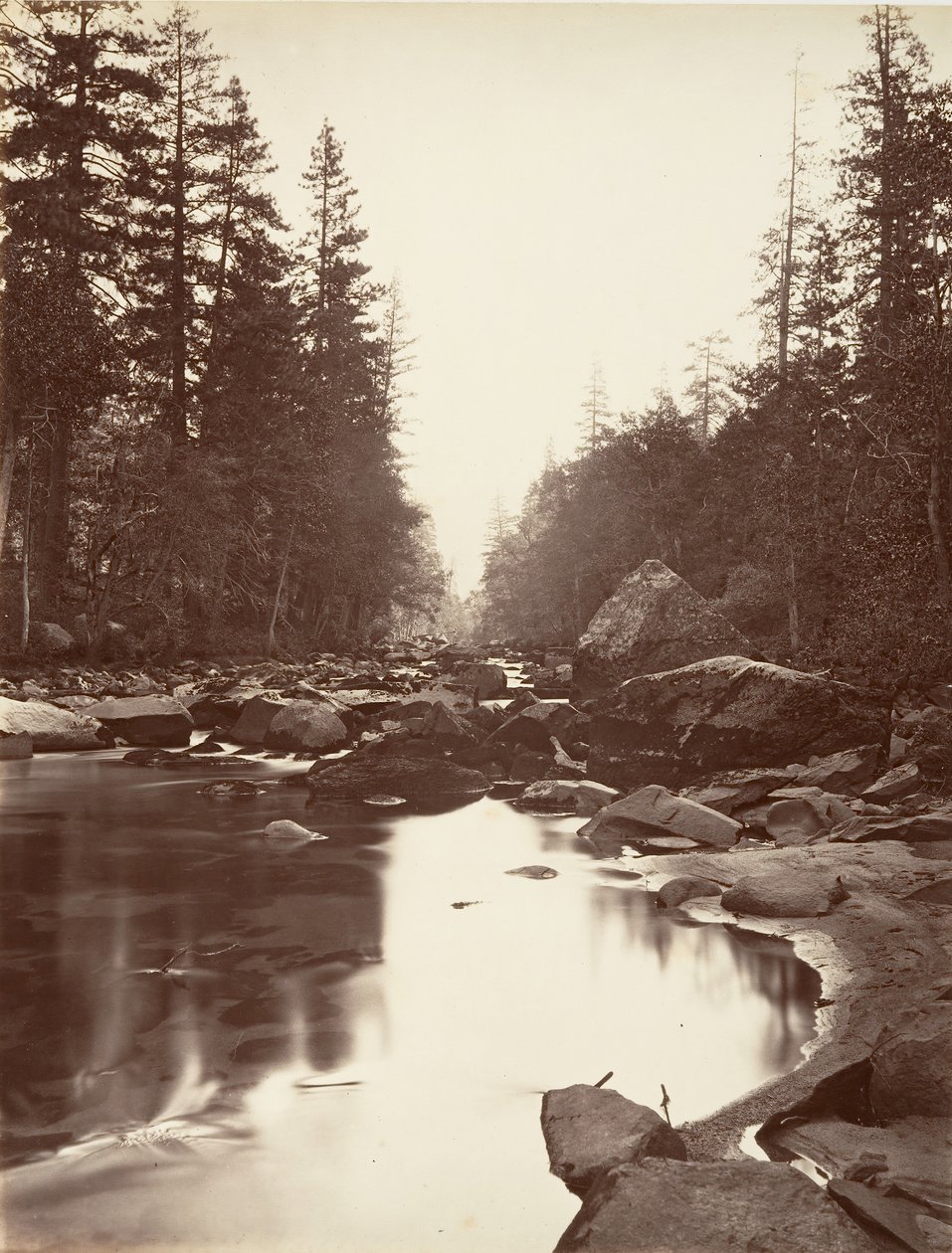 Merced River, Yosemite, ca. 1872, tryckt ca. 1876. av Carleton E. Watkins.