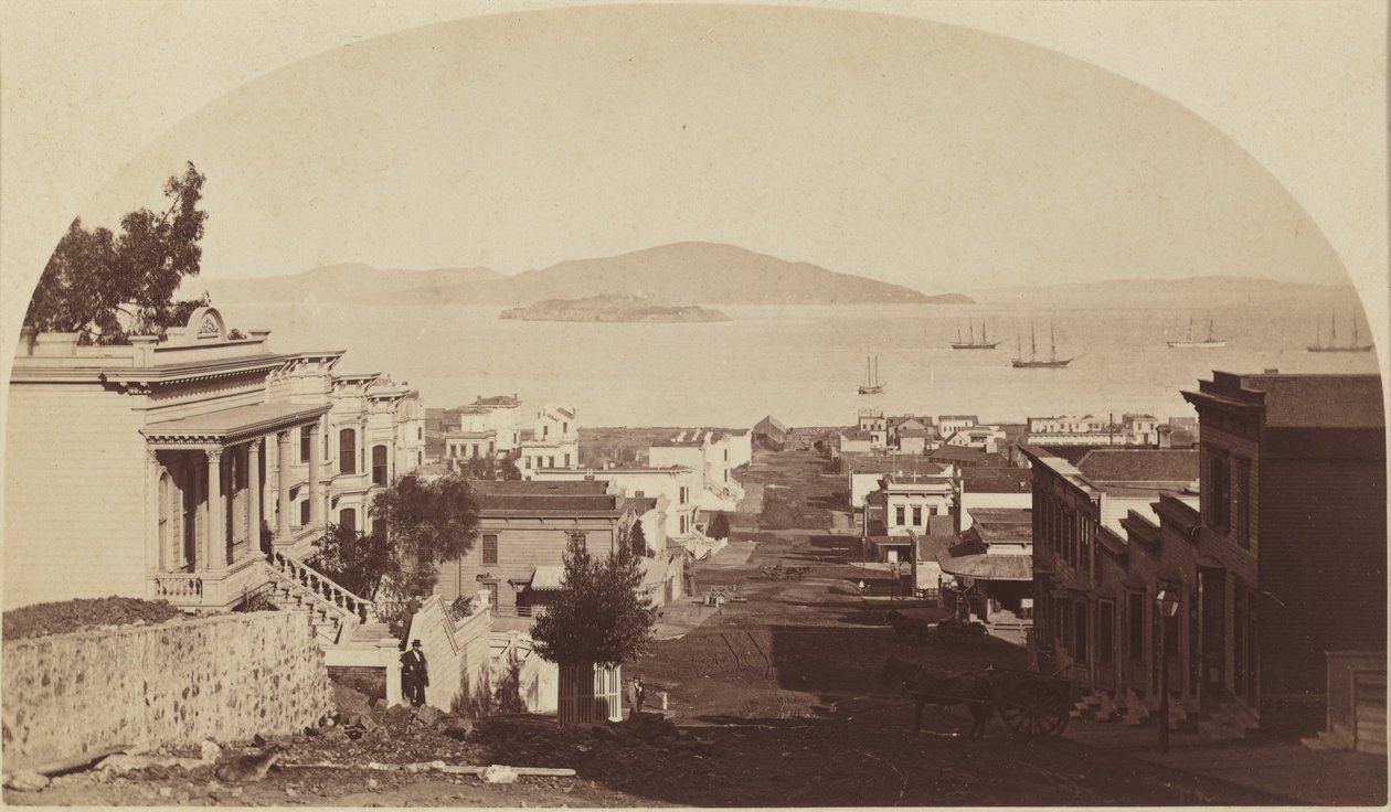Alcatraz Island och San Francisco Bay, mot norr,1880-talet (foto) av Carleton Emmons Watkins