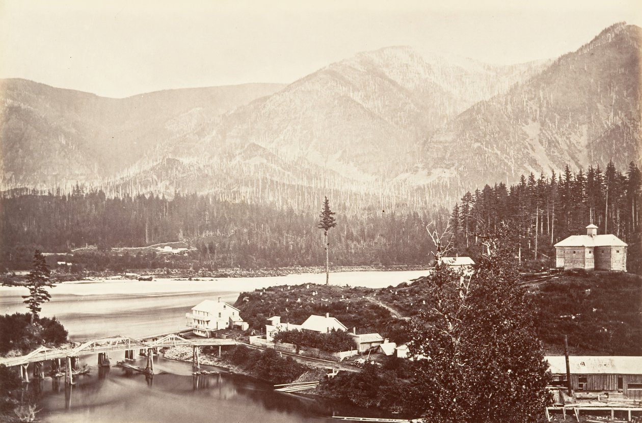 Cascades, Oregon, 1867, tryckt ca. 1876. av Carleton Emmons Watkins