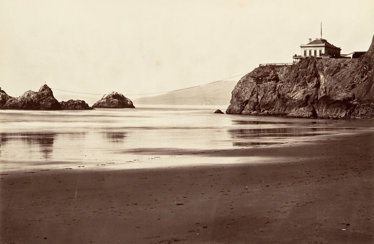 Cliff House and Seal Rock, 1868-69, tryckt ca. 1876. av Carleton Emmons Watkins