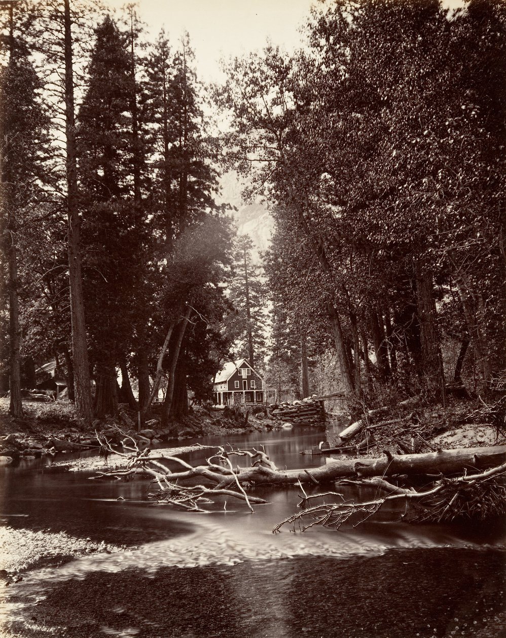 Hutchings Hotel, Yosemite, ca. 1872, tryckt ca. 1876. av Carleton Emmons Watkins
