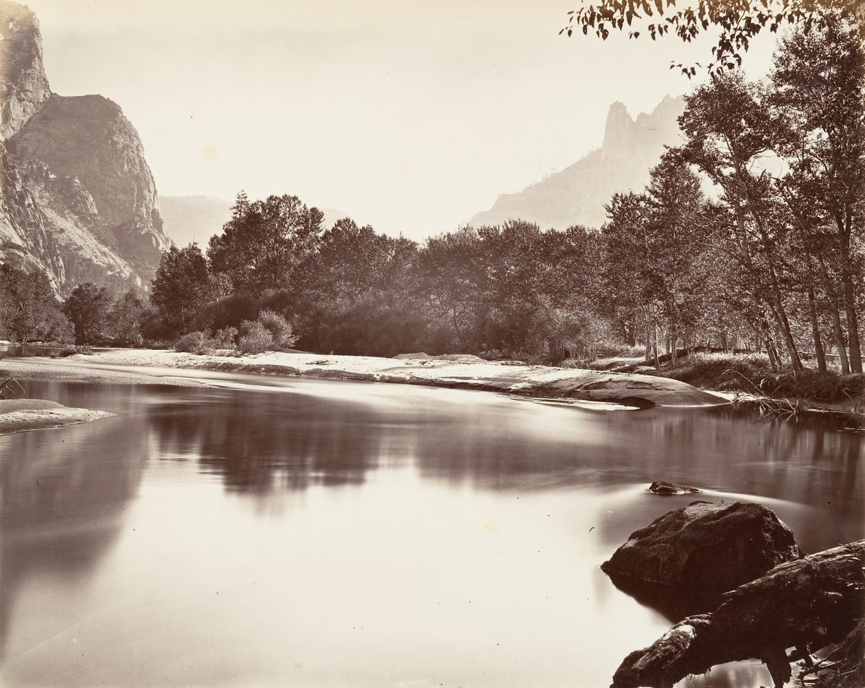 Tittar upp Yosemite Valley, ca. 1872, tryckt ca. 1876. av Carleton Emmons Watkins