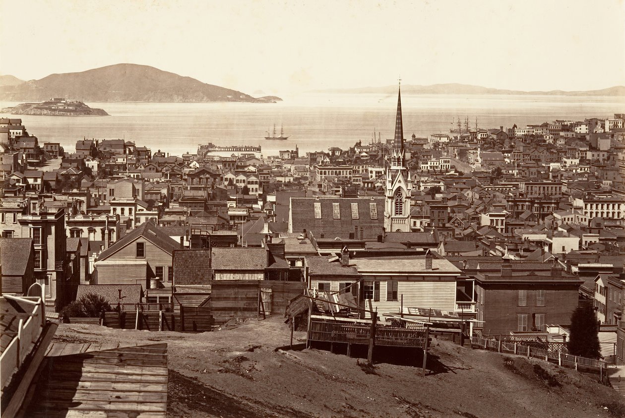 San Francisco, från Kalifornien och Powell Street, 1864, tryckt ca. 1876. av Carleton Emmons Watkins