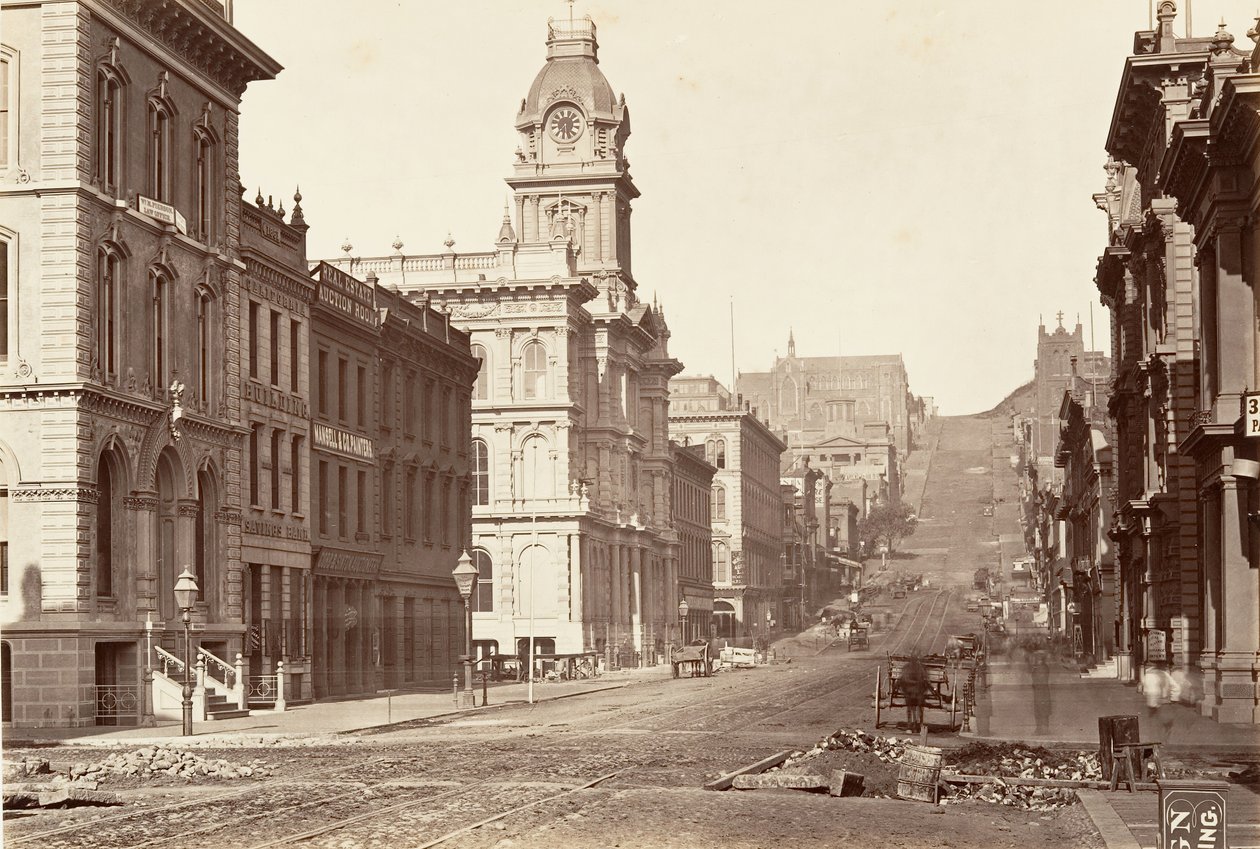 South Side of California Street, 1864, tryckt ca. 1876. av Carleton Emmons Watkins