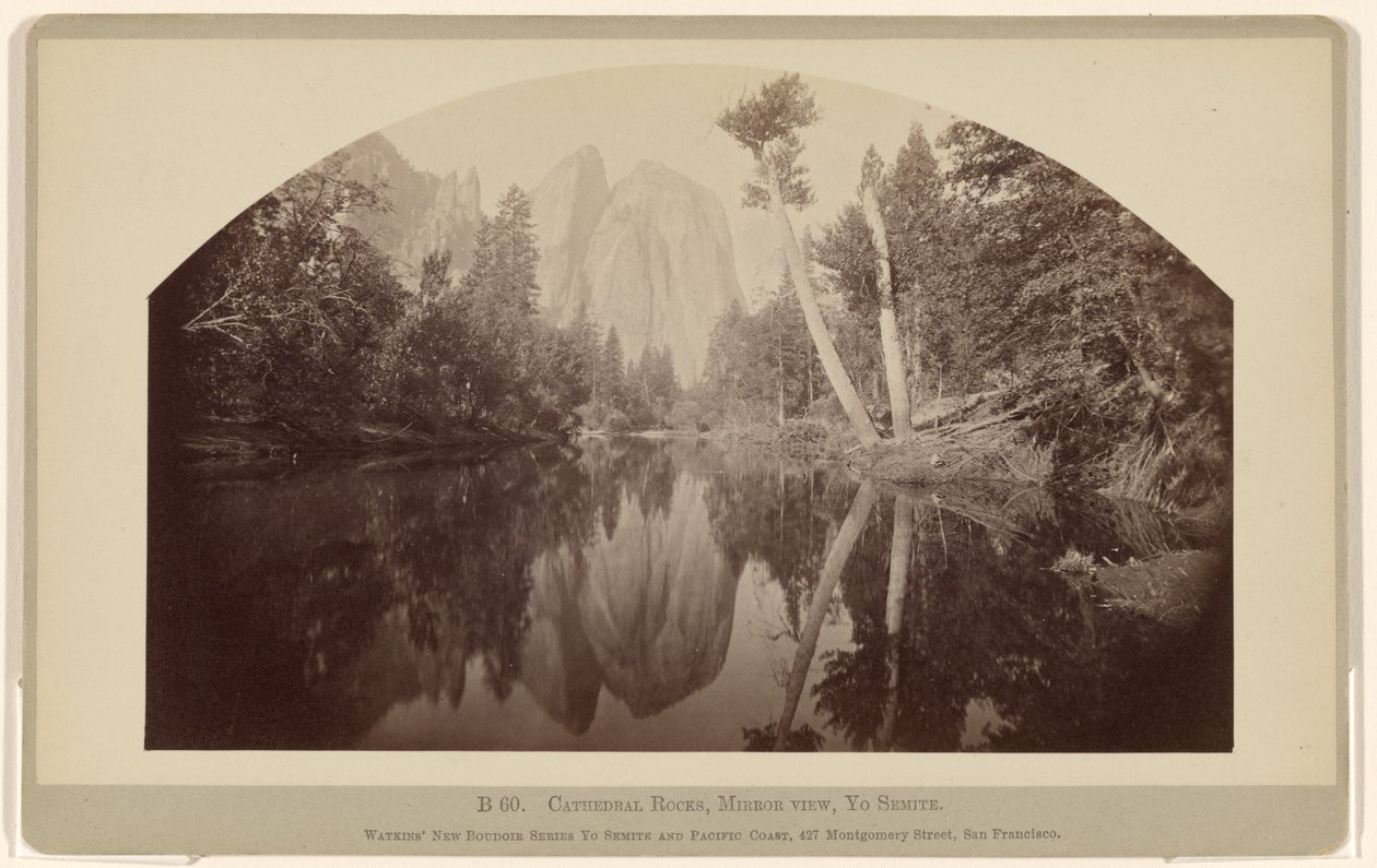 B 60. Cathedral Rocks, spegelvy, Yosemite av Carleton Watkins