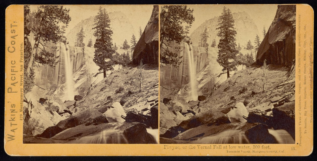 Bild, av Vernal Fall, 300 fot, Yosemite Valley, Mariposa County, Cal av Carleton Watkins