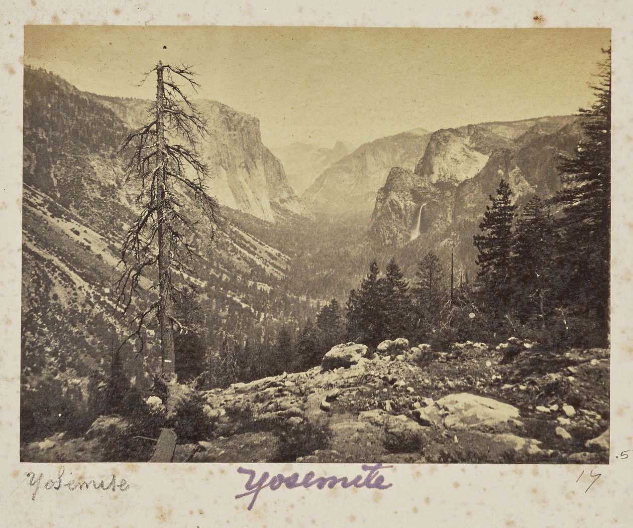 Yosemitedalen, från Mariposaleden, Yosemitedalen, Mariposa County, Kalifornien (nr 1138) av Carleton Watkins