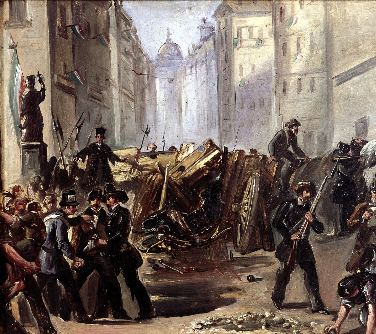 Gatustrid och barrikad i Rom vid tiden för Risorgimento, 1870 av Carlo Ademollo