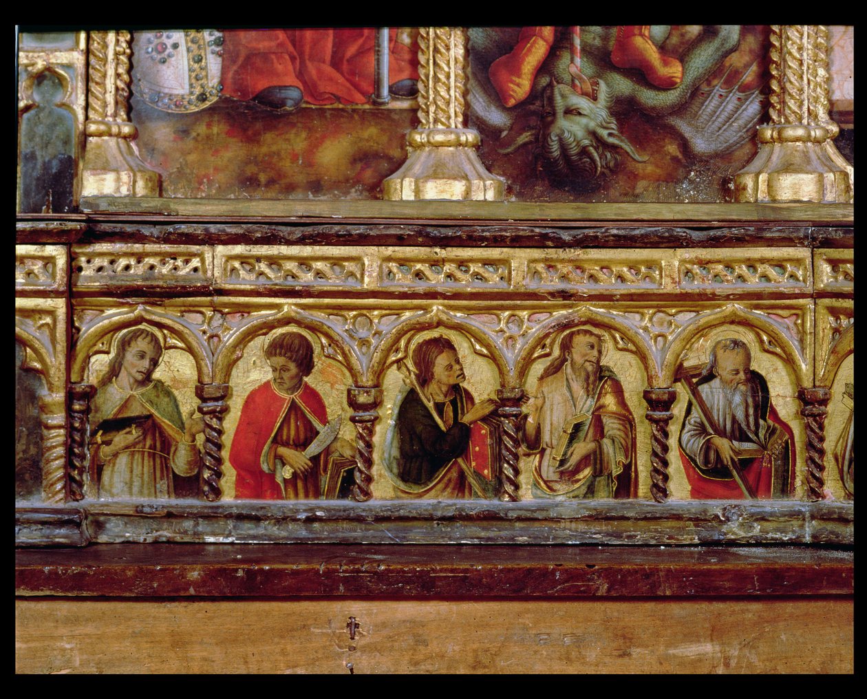 Fem apostlar, från predella av San Martino polyptyk (tempera på panel) (se 76669) av Carlo Crivelli