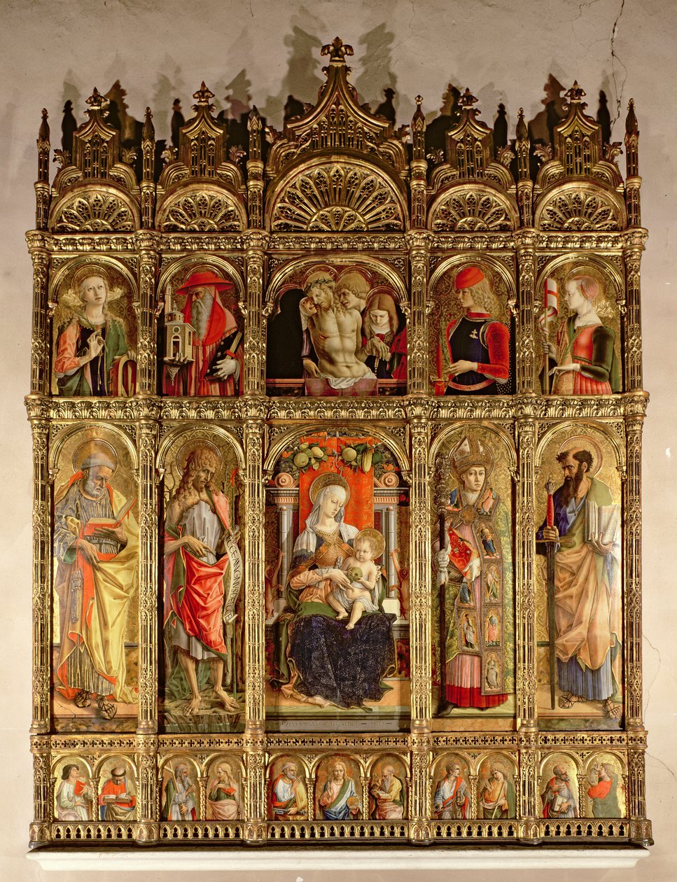 Madonna och barn med helgon, polyptyk, 1473 (tempera på panel) av Carlo Crivelli