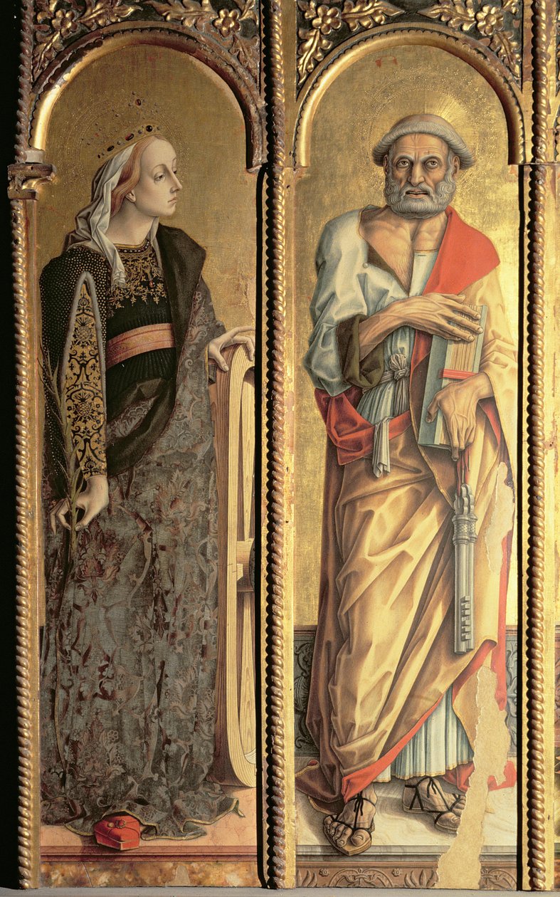 St. Katarina av Alexandria och St. Peter, detalj från Santa Lucia-triptyken (tempera på panel) av Carlo Crivelli