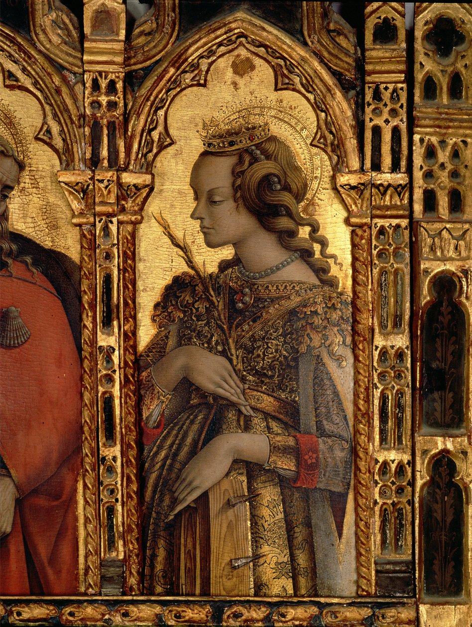 St. Katarina av Alexandria, detalj från polyptiken San Martino (tempera på panel) (se 76669) av Carlo Crivelli