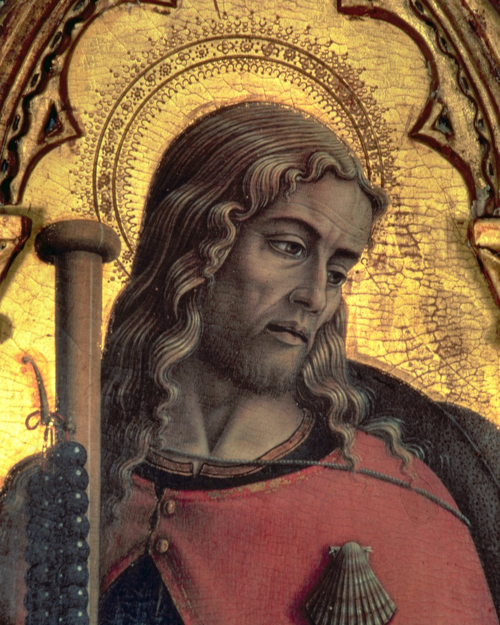 St. James, detalj från San Martino polyptyk (tempera på panel) (se 76671 och 76669) av Carlo Crivelli