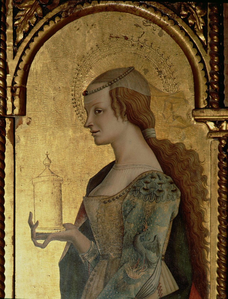 St. Maria Magdalena, detalj från Santa Lucia-triptyken (tempera på panel) (se 76686) av Carlo Crivelli