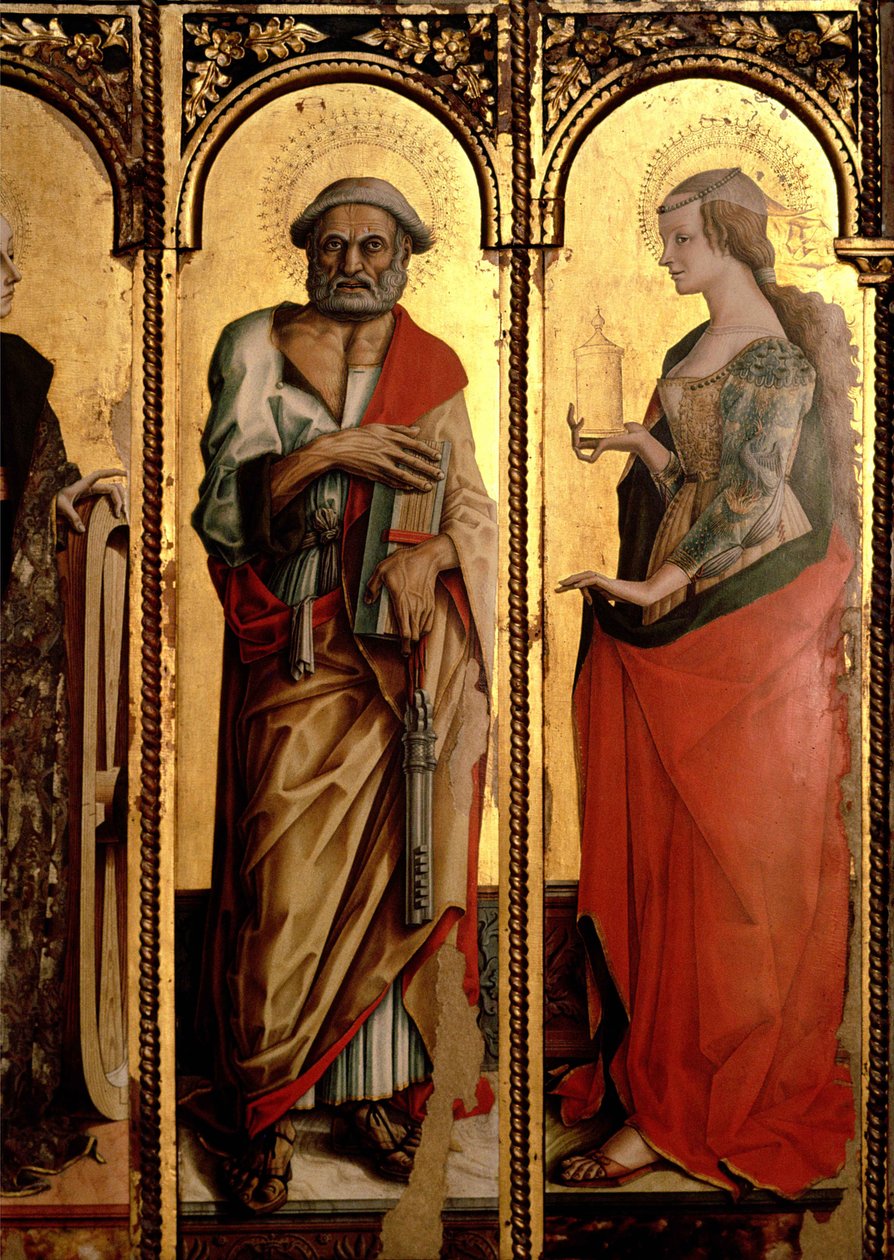 St. Peter och St. Mary Magdalena, detalj från Santa Lucia-triptyken (tempera på panel) av Carlo Crivelli