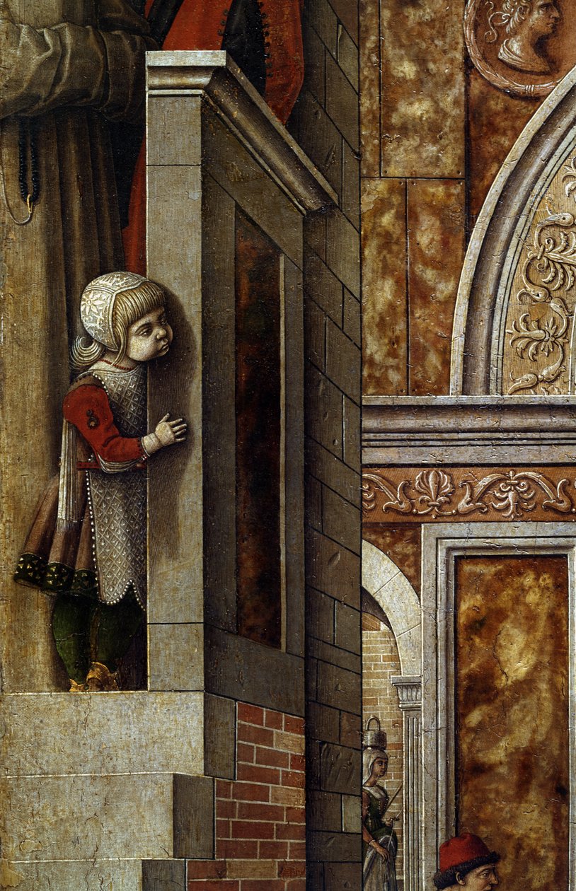 Budförklaringen med den helige Emidius, 1486 (tempera och olja på duk) (detalj av 97895) av Carlo Crivelli
