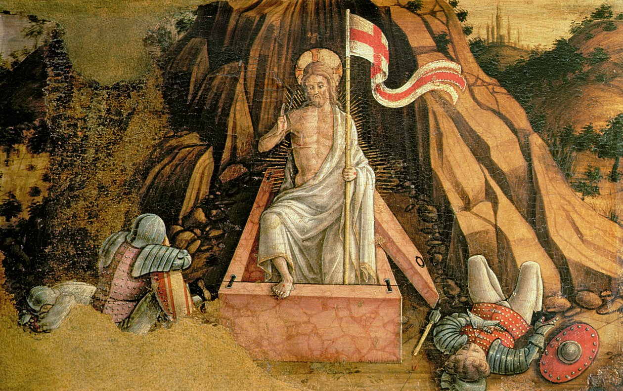 The Resurrection, höger predellapanel från San Silvestro polyptyk, 1468 (tempera på panel) (se 76657) av Carlo Crivelli