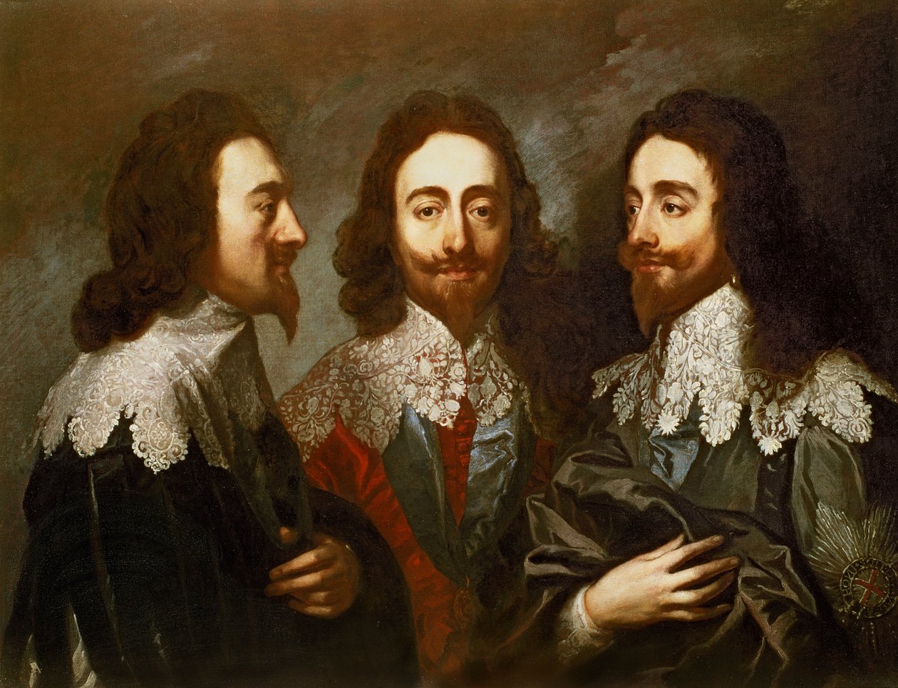 Charles I i tre positioner (1600-49) Målning efter Van Dyck av Carlo Maratta or Maratti